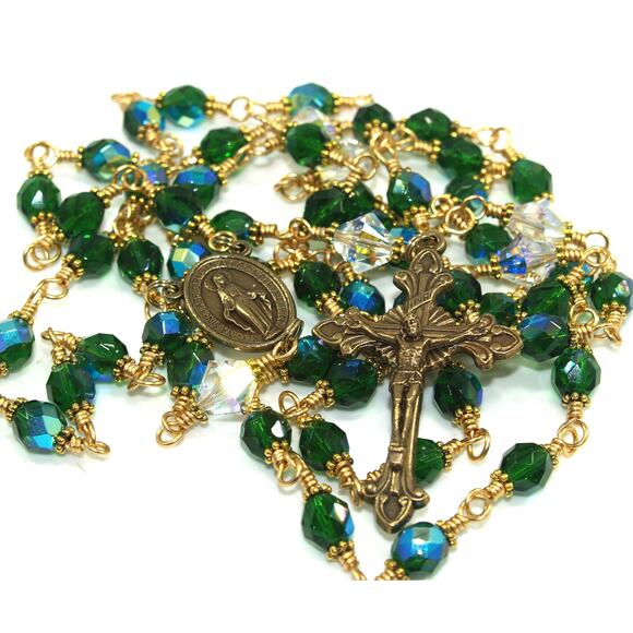 Hand-Made Five Decade Catholic Rosary, Golden Brass Wire Wrapped - Picture 4 of 10